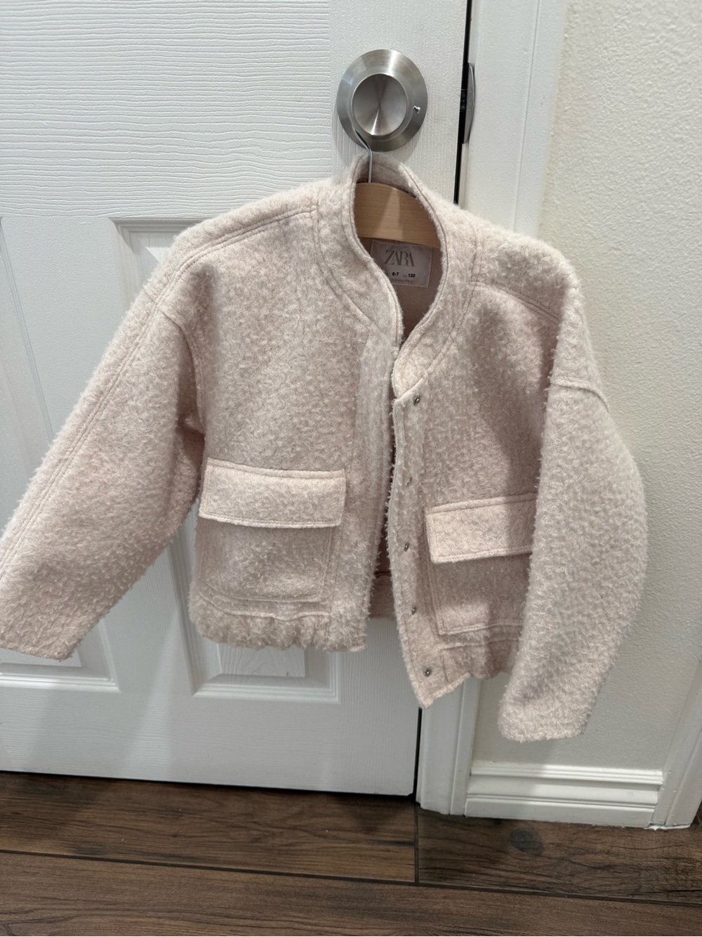 ZARA Girls Soft Cream Bouclé Jacket with Flap Pockets